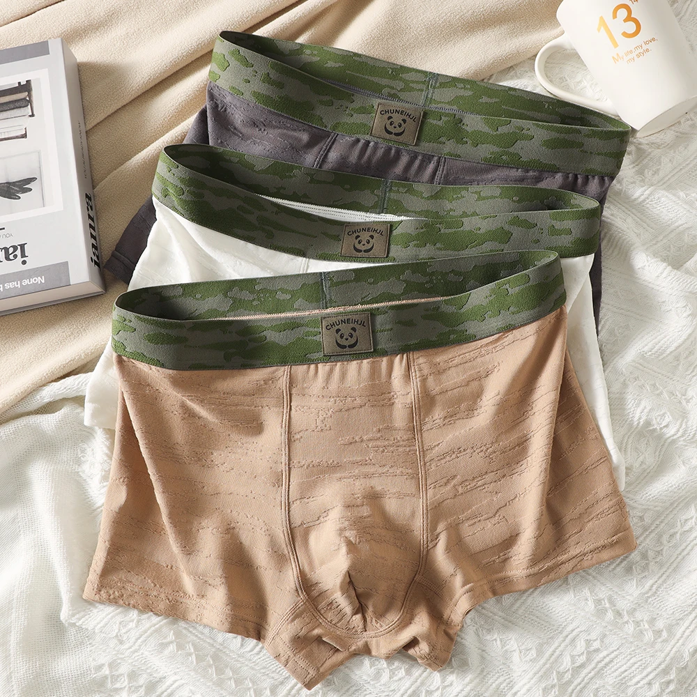 

Мягкие хлопковые боксеры, модные вязаные гигроскопические дышащие сетчатые мужские трусы с высокой эластичной резинкой на талии, 3 шт./упак.