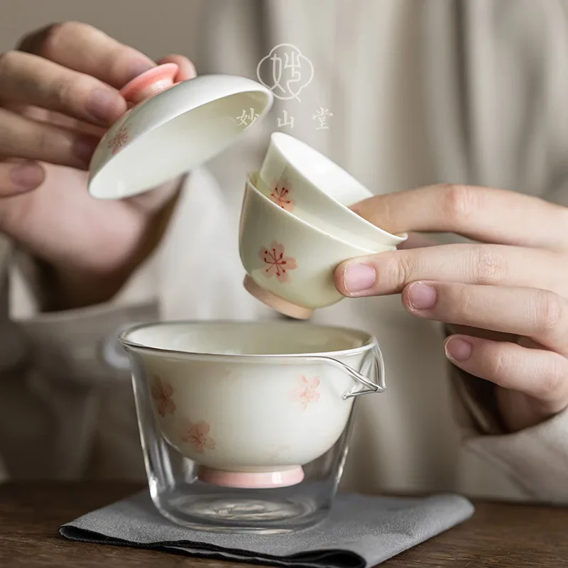 Pink Sakura Travel Tea Set Single Outdoor Portable Quick Cup Kungfu Handmade Designer Teapots One Pot Two Cups Gift for Girls