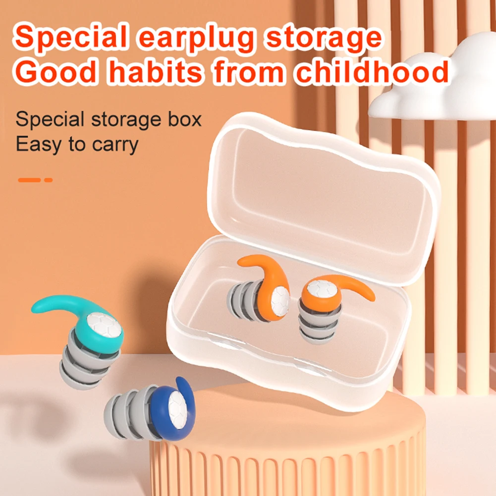 Triple Noise Reduction Earplugs Storage Case Waterproof Protection Stay in Place Silicone Non-toxic for 5-12 Years Old Child