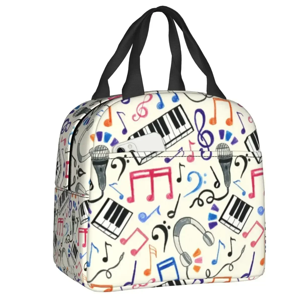 Custom Music Notes Lunch Bag Women Cooler Thermal Insulated Lunch Box for Kids School