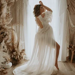Vestido de encaje de algodón bordado con cuello en V para mujer, accesorios de fotografía de maternidad, vestido de gasa para sesión de fotos