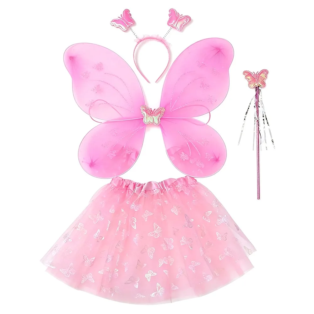 

4Pcs/Set Fairy Princess Costume Butterfly Wings Headband Princess Party Costume Tutu Skirt Fairy Wand Angel Costume Girls