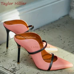 Spring Shallow Mouth Mules Women'S Pointed Stiletto Slingback High Heels Fashionable Genuine Leather Dress Shoes Pumps Large Siz
