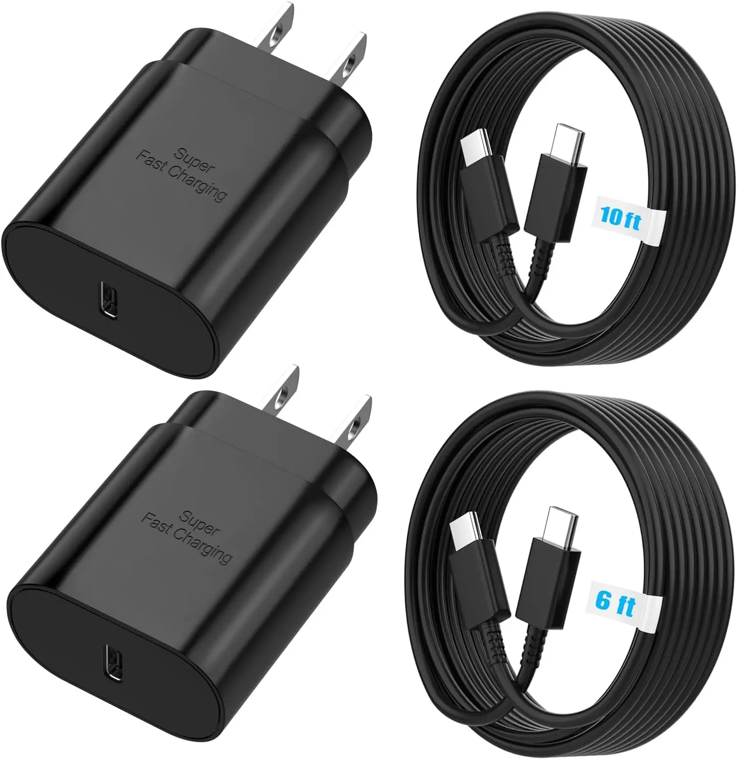 25W Super Fast Charger Block & 6ft+10ft USB C Cable for Samsung Galaxy S26/S25/S24/S23/S22, iPhone 15/16/17, Android Phone Charger 2-Pack