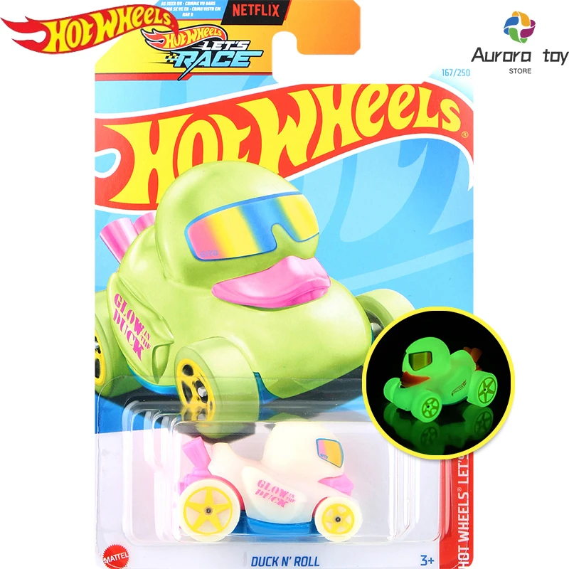 Kawaii Hot Wheels Car Model 24j Night Light Duck Alloy Hot Sports C498 Car Model Car Room Ornament Children Birthday Gifts Toys