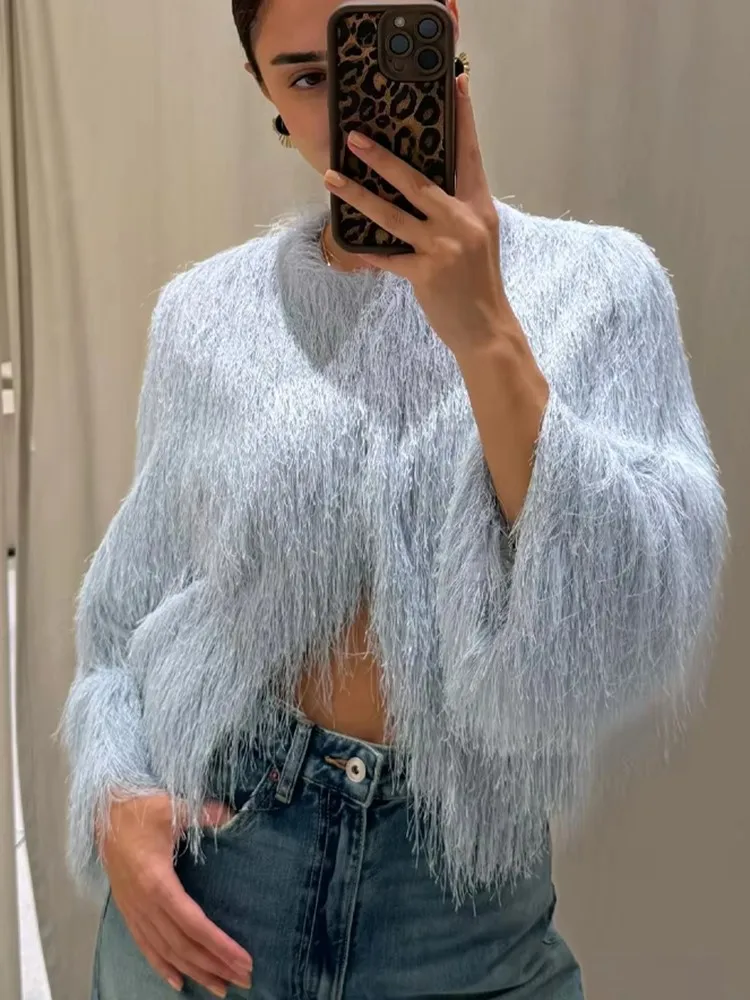 

Tassel Decoration Short Coat Women Fashion Elegant O-Neck Single-Breasted Jacket 2025 New Autumn Office Ladies Casual Outerwear﻿