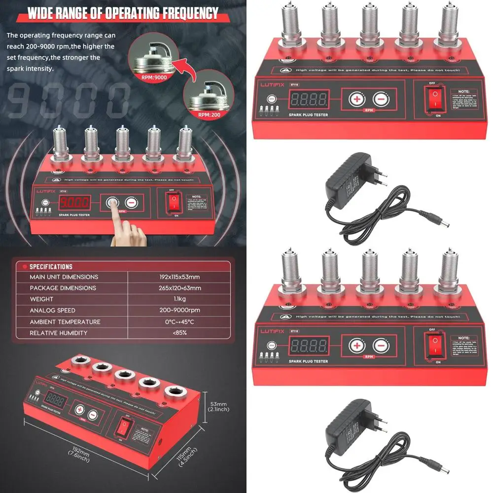 

Тестер свечей зажигания, тестер искры с 5 отверстиями и регулируемой частотой, 200-9000 об/мин, тестер автомобильной катушки зажигания, диагностический инструмент для Gasoli 12 В