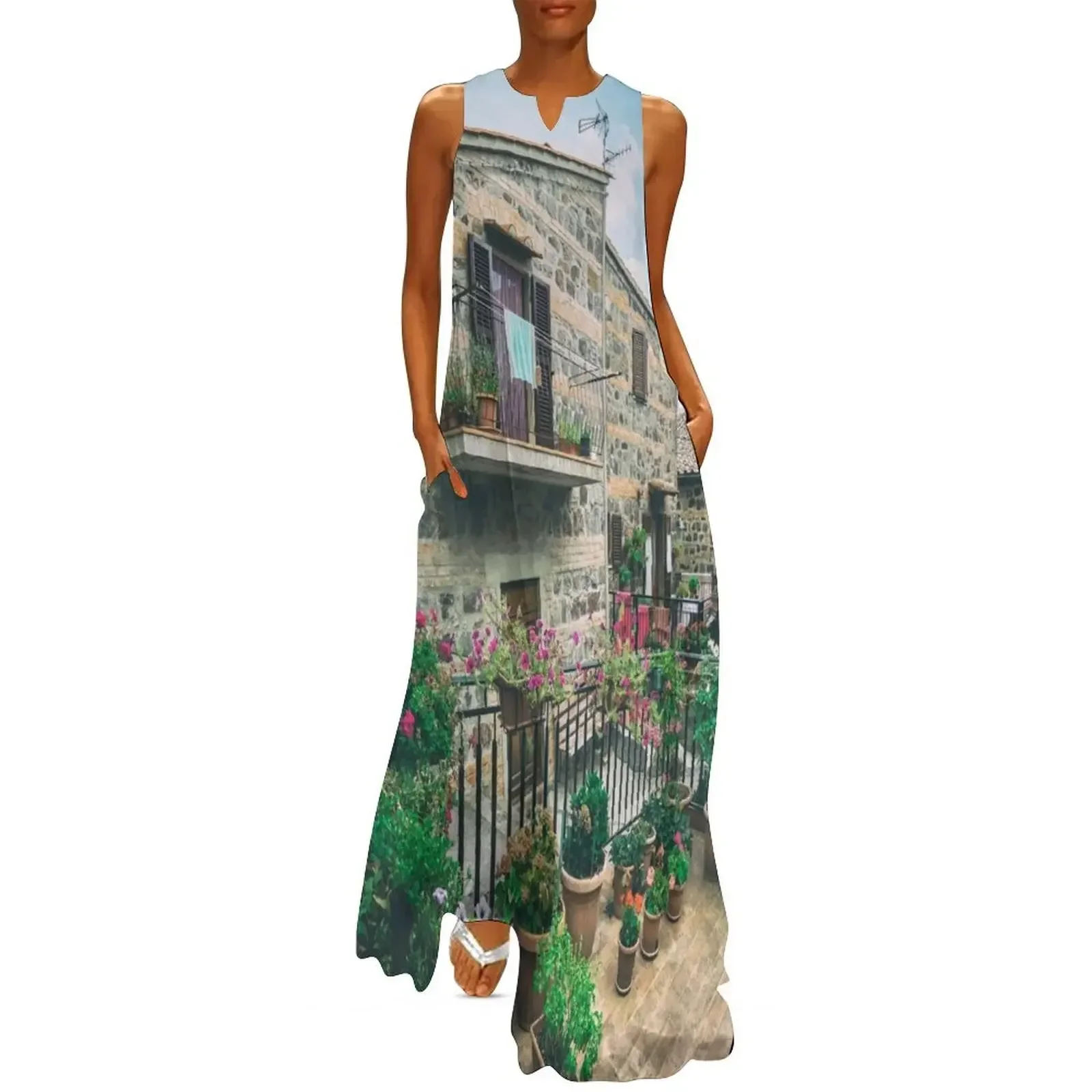 

Beautiful italian street of old town in italy Long Dress Elegant gown Dress