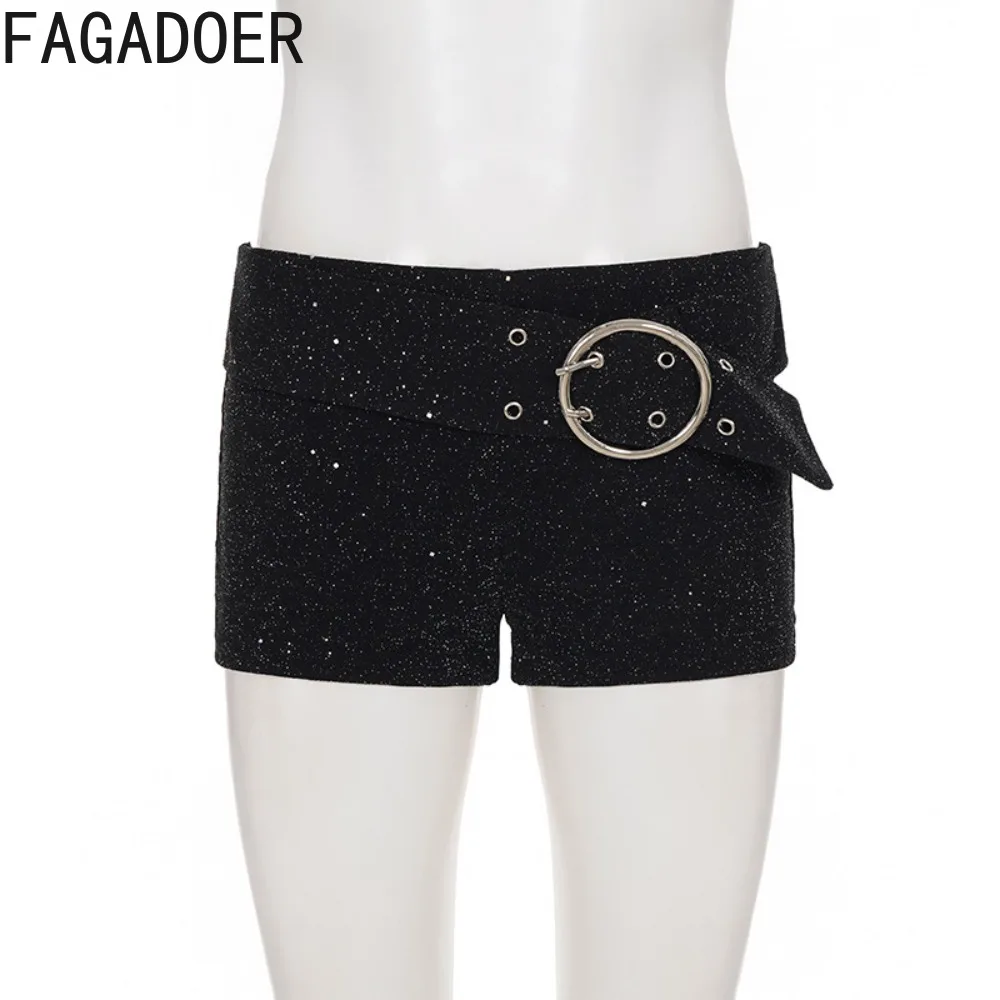 FAGADOER مثير تألق المرقعة Bodycon السراويل للمرأة بلون التعميم حزام خصر السراويل الإناث الشارع الشهير قيعان جديد