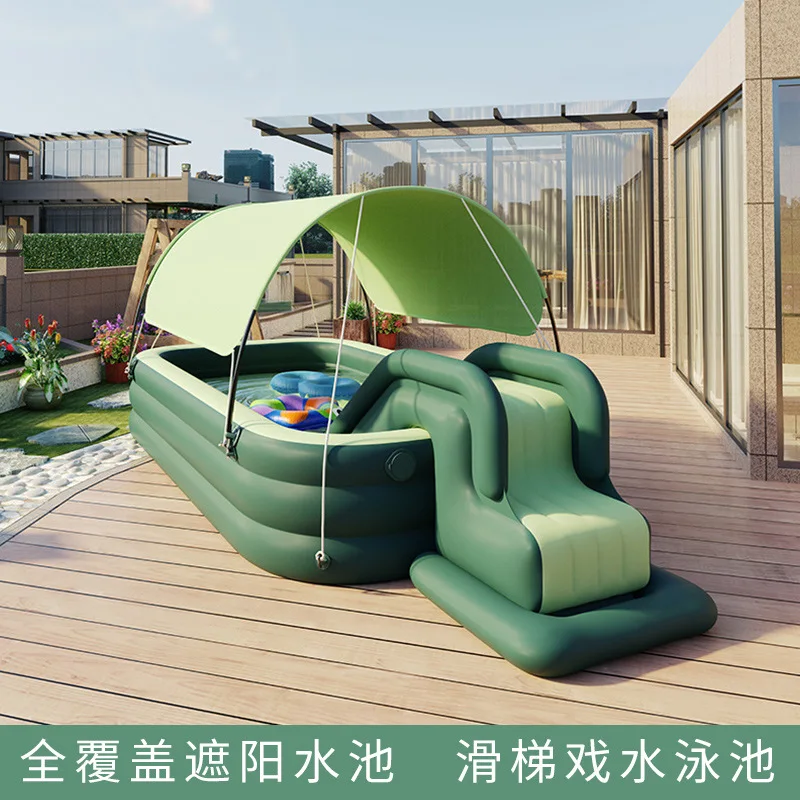 Children's foldable self-inflatable swimming pool, thickened, awning, swimming bucket