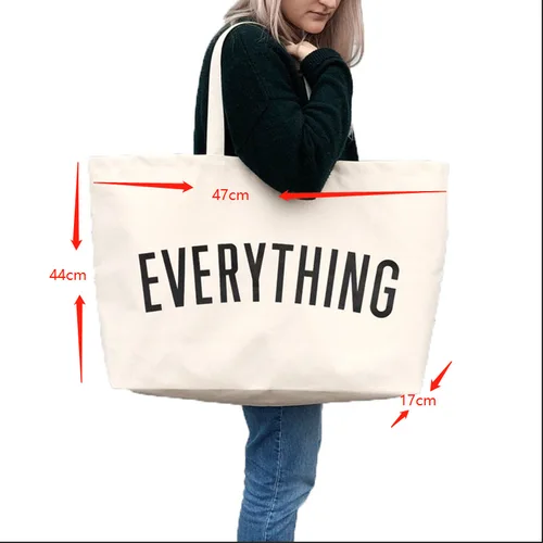 Imagen 2 del producto Bolso de mano de lona de gran capacidad con letras adicionales, Bolsos de playa a la moda, bolso de compras de viaje reutilizable, bolso de supermercado, Bolsos para Mujer