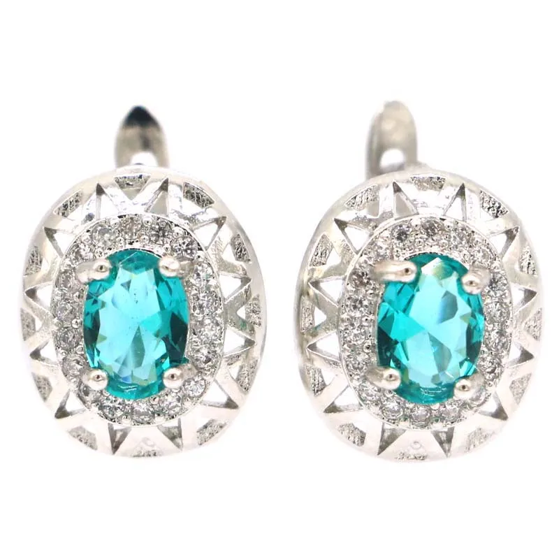 

Buy 4 Get 1 Free 16x12mm Stunning Lovely Cute Aquamarine Pink Tourmaline CZ Wedding bride Daily Wear Silver Earrings