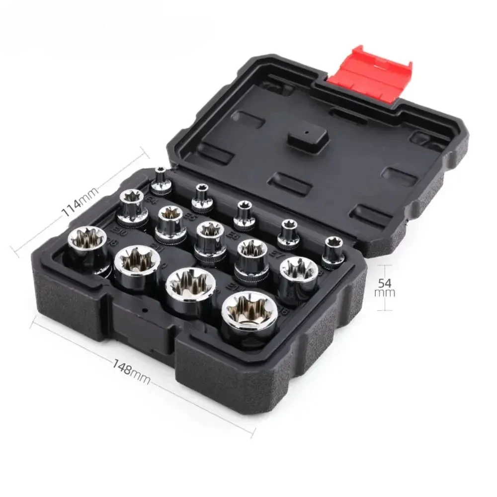 14Pcs Female E-TORX Star Socket Set E4 - E24 Torque Socket Set 1/4