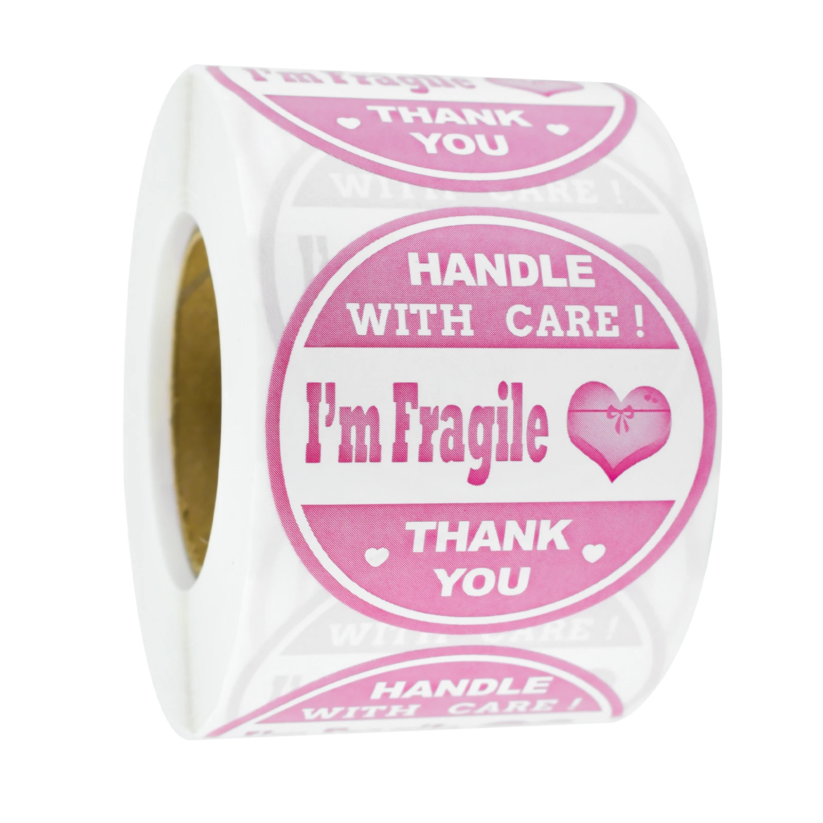 500Pcs 2In/5.1Cm Pink Handle with Care Fragile Label with Heart Transport Warning Label Sticker Shipping Mailing Box Envelope Adhesive Label Sticker