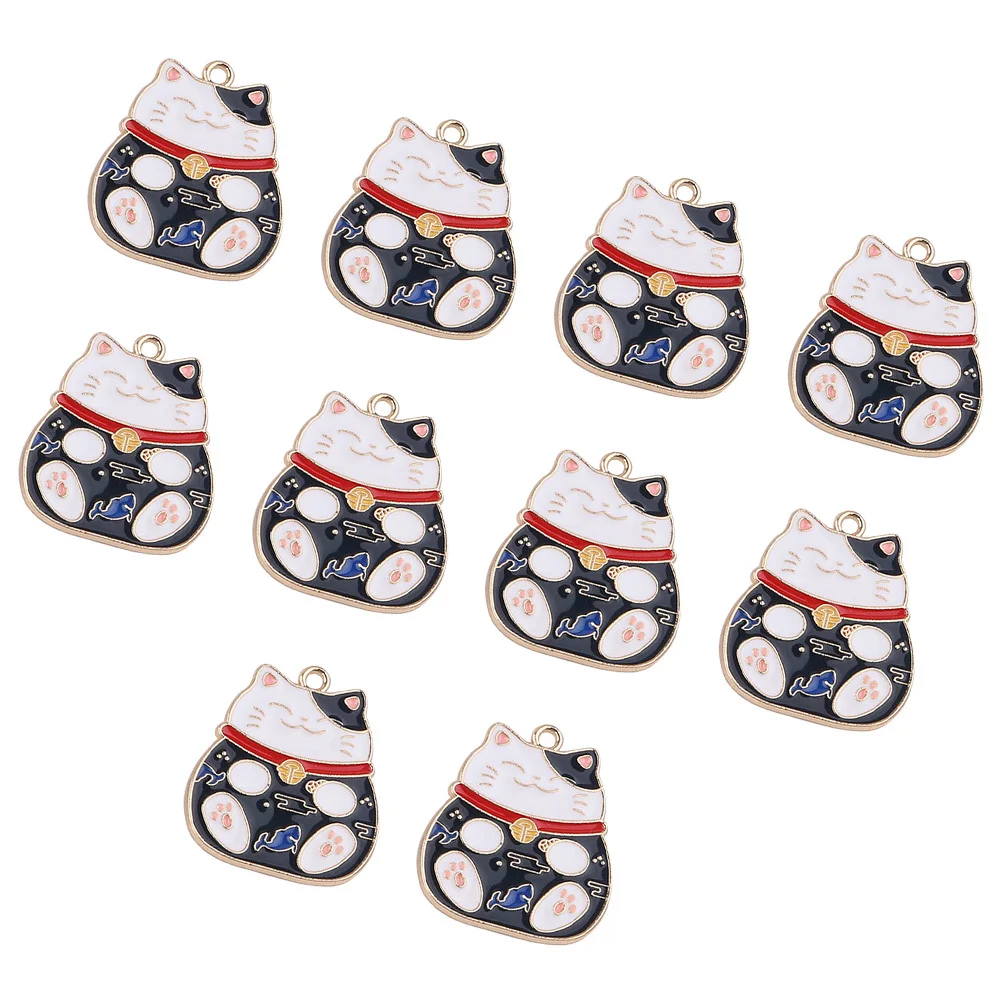 

10Pcs Premium Alloy Lucky Cat Charm DIY Pendant for Key Fob Bag Belt Jewelry Craft Making Decorative Accessories