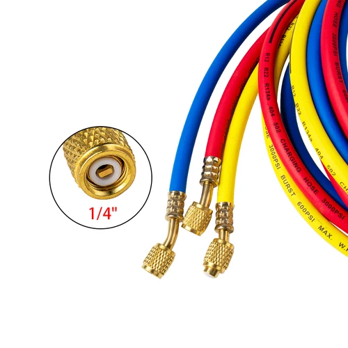 Imagen 2 del producto 118 ''(3 metros) 1/4"" HVAC R12 R22 R134A R502 404A Manguera de carga de refrigerante para automóviles Sistema de refrigeración A/C automático Piezas de A/C