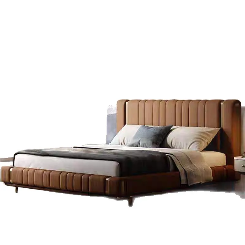 

Light luxury piano key leather bed master bedroom high-end Italian designer high backrest first layer cowhide villa