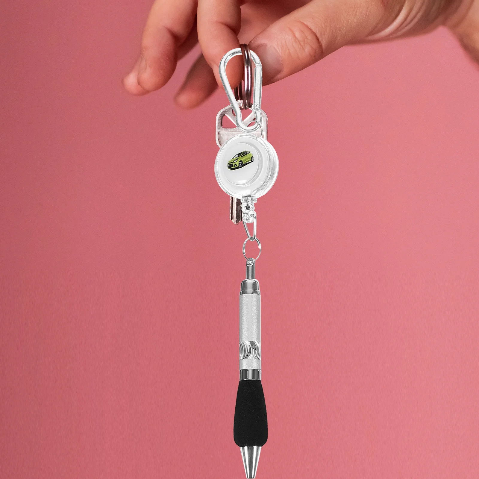 

5Pcs Retractable Badge Reel Pen 3-in-1 Multi-Functional Clip Carabiner Keychain Portable Portable Set Retractable Badge Reel Pen