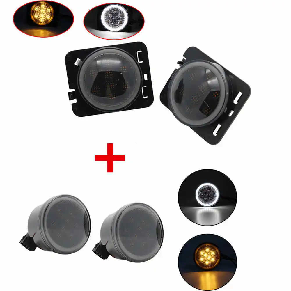 Przedni kierunkowskaz LED do Jeep Wrangler JK 2007-2017 Bursztynowe światło boczne błotnika do Jeep Wrangler DRL Zespół lampy