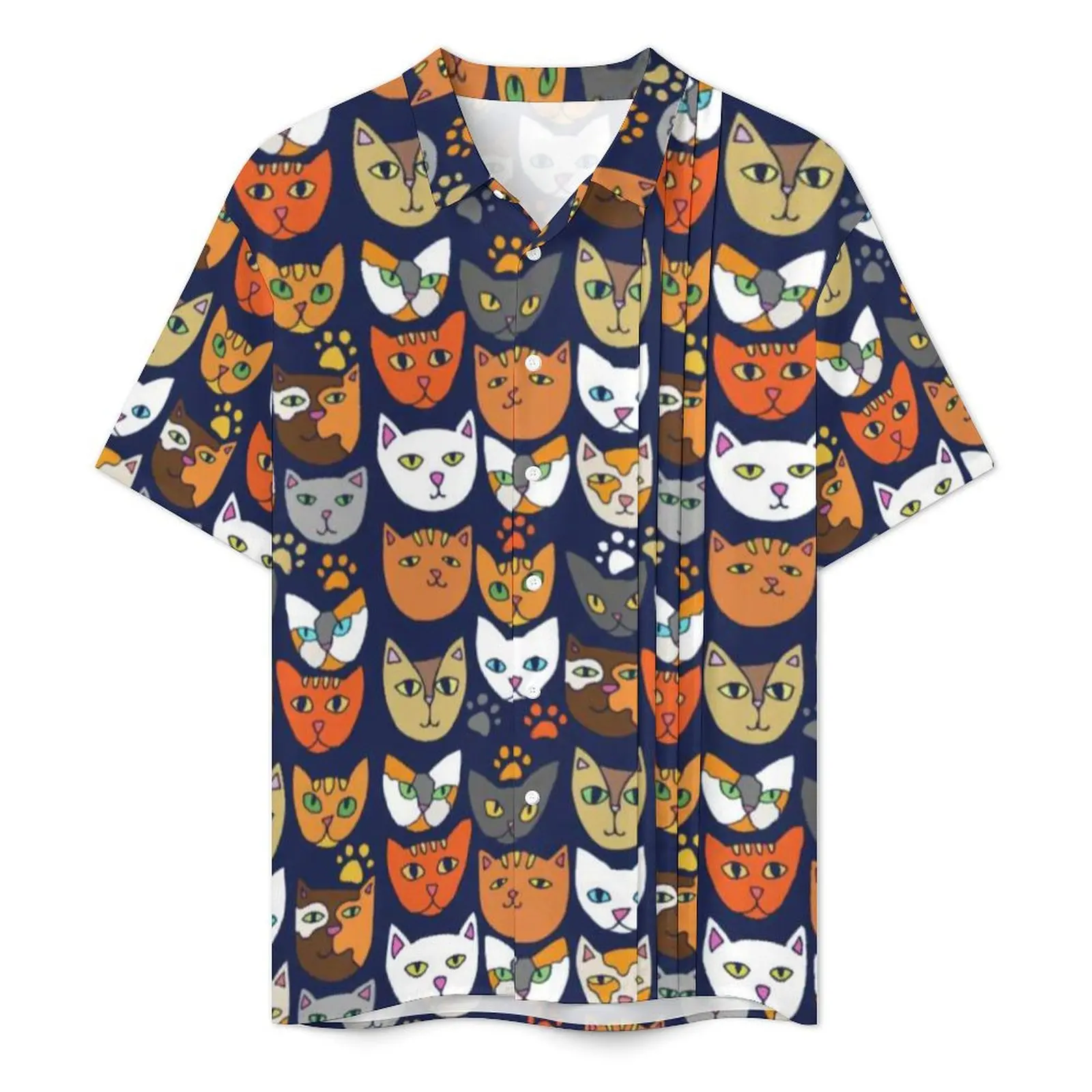 Everywhere Cat Casual Shirt Funny Animal Vintage Hawaiian Shirts Men Short Sleeve Vacation Stylish Graphic Oversized Blouses