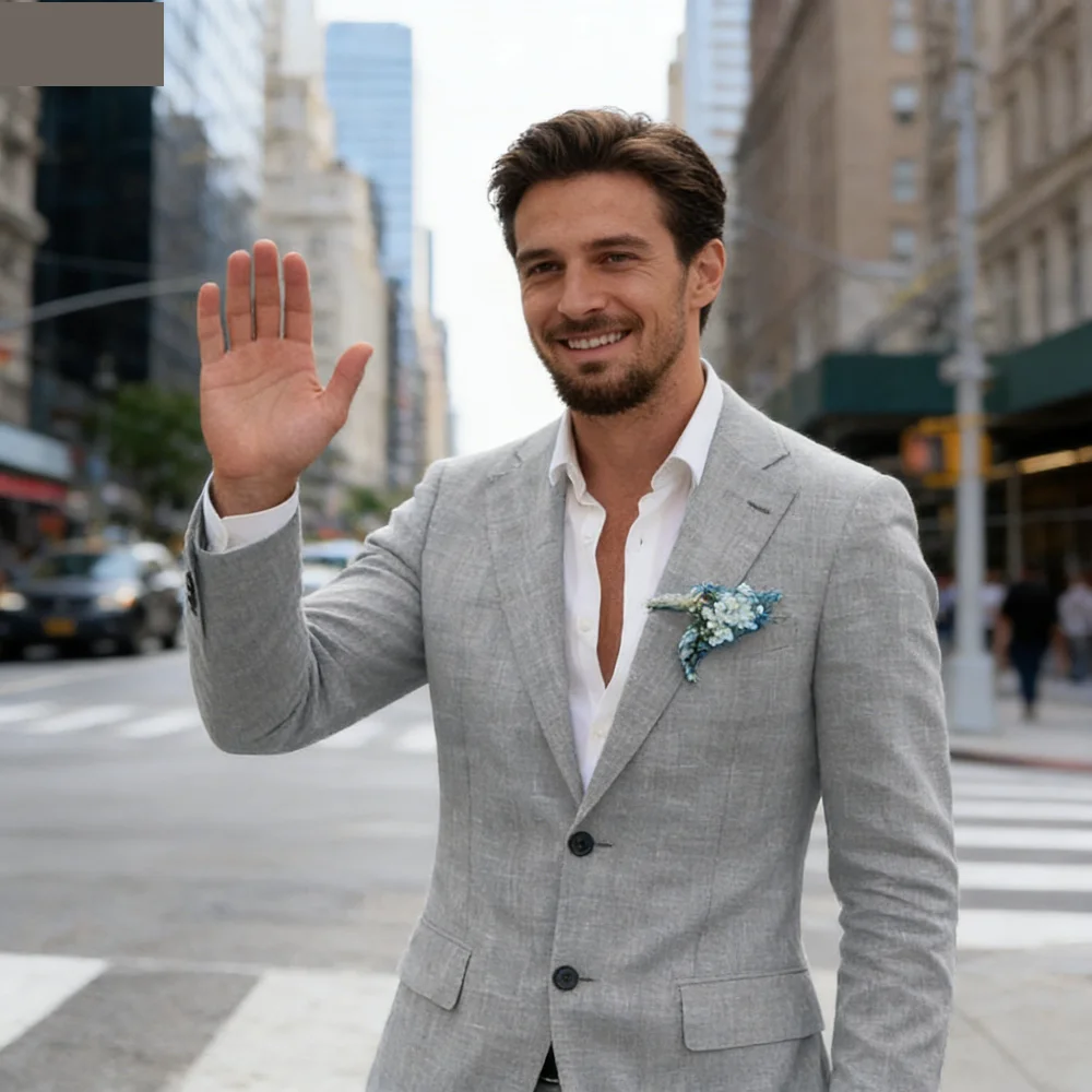 

Men's Casual Linen Terno 2-Piece Set Slim Fit Blazer And Pants Summer Beach Wedding Party Dance Groomsmen Smokin' Attire