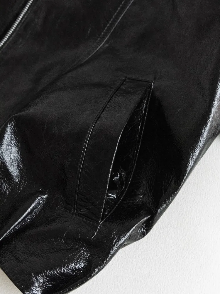 Autumn Winter Oil Wax Cowhide Women Jacket Genuine Leather Black Coat Fashion Casual Stand Collar Jackets Office Lady Outerwear