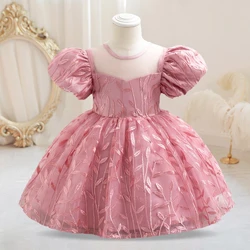 Toddler Girls Party Dress Sequins Princess Evening Mesh Gown Girls Fly Sleeves Bow 0-4Years Birthday Weddings Baby Girls Dress