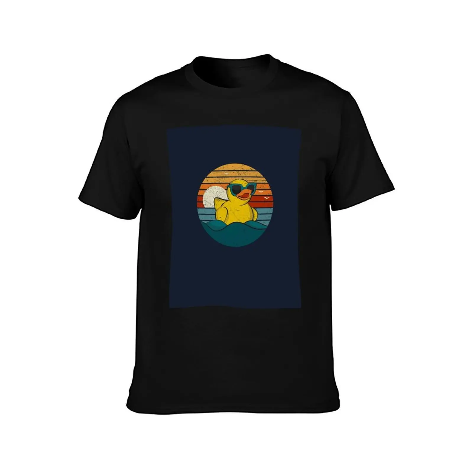 Vintage Retro Sunset Art Of Zoo Cute Yellow Rubber Duckling Bath Toy Rubber Duck Ducky T-Shirt