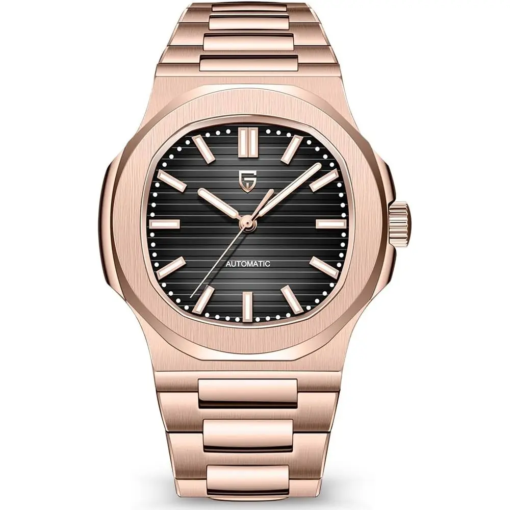 

Дизайнерские автоматические часы для мужчин, розовое золото, 40 мм, из нержавеющей стали, минималистичные наручные часы Ang Git с синтетическим сапфировым стеклом, водонепроницаемость 100 м
