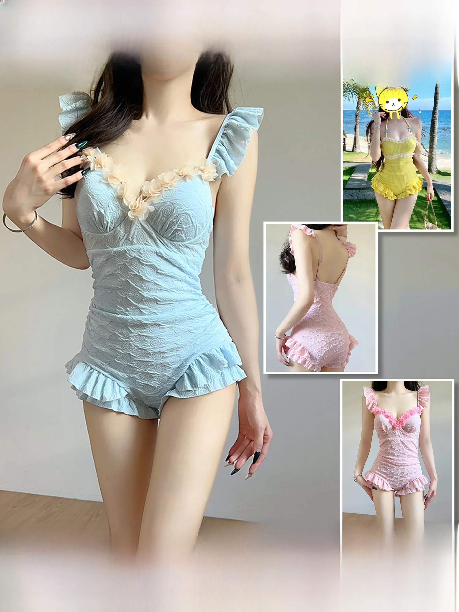 

Ansaek Women's One-Piece Swimsuit Sweet Floral Sexy Vaion Hot Spring High-Speed Drng Swimwear V-Ne Nylon Spandex Polye...