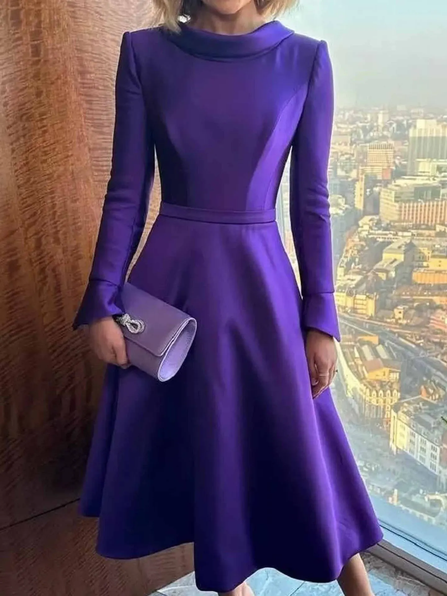 2025 européen et américain transfrontalier Amazon élégant satin lieu de travail printemps et automne robe à manches longues robe cw84213