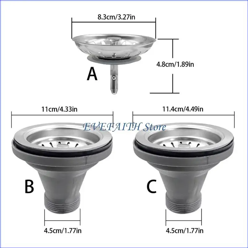 124B مجموعة استنزاف المطبخ والحمام، هيكل فولاذي، نظام ترشيح ثلاثي التثبيت السريع لسهولة التركيب بنفسك #6