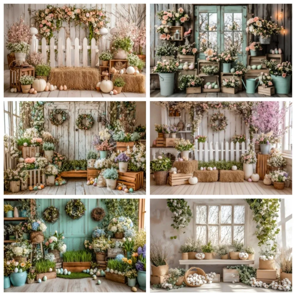 

Easter Farmhouse Flower Theme Banner Photography Background, Children's Birthday Party Decoration Photography Studio Background