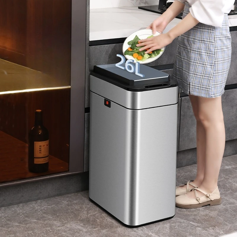 

Intelligent induction trash can household bathroom with lid toilet kitchen living room office automatic packing large