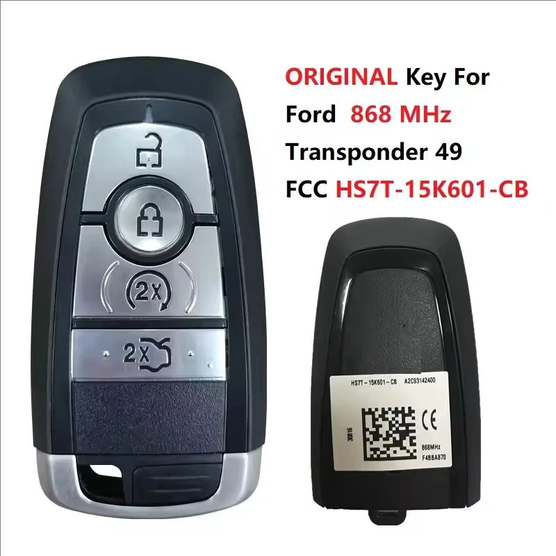

Оригинальный ключ, 4 кнопки для Ford Smart Remote с частотой 868 МГц, чип HITAG PRO, часть No HS7T-15K601-CC CB с без ключа Go