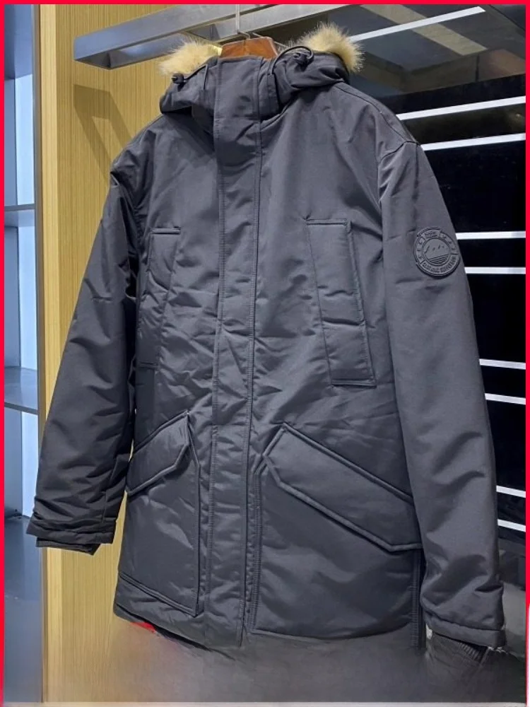 

European Heavy Industry Men's Mid-Length Cotton Jaet Multiple kets Hollow Cotton Filled Windproof Faionable Autumn Win...