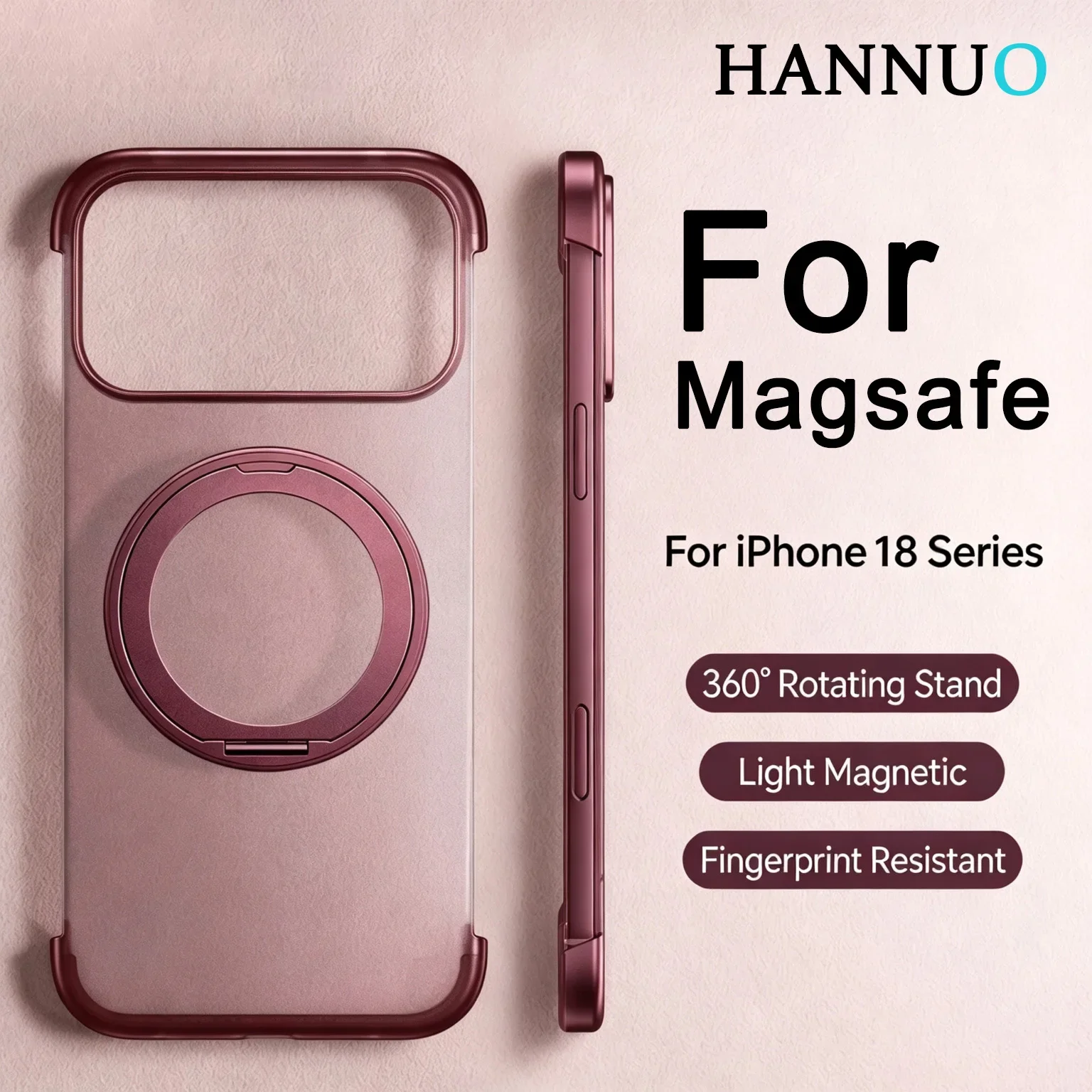 For Magsafe Magnetic Wireless Charge Cover For iPhone 18 17 Pro Max Cases Transparent Shockproof Case With 360°Rotate Stand