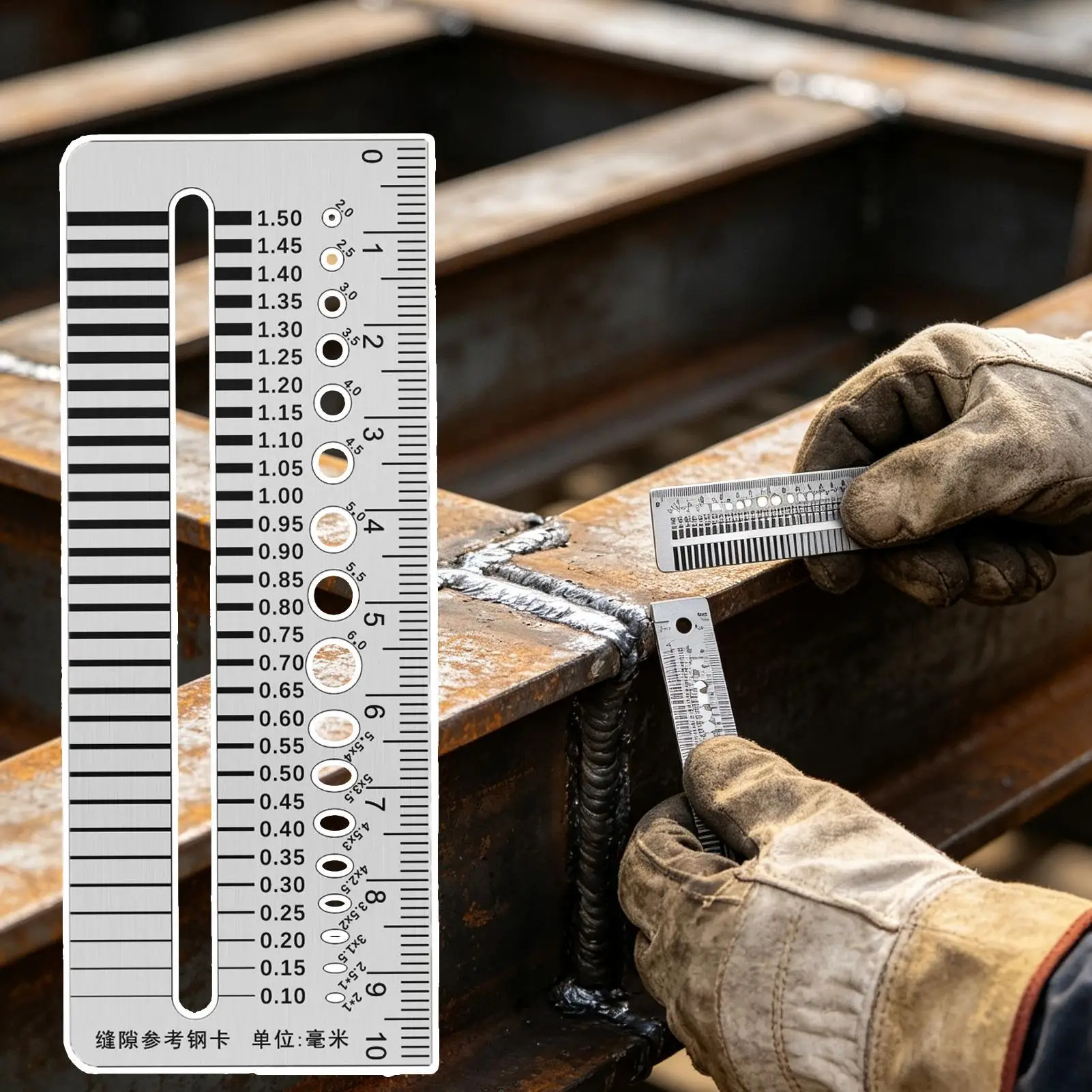 Stainless Steel Gap Width Measuring Ruler 0.1-1.5mm Gap Reference Measuring Card Crack Gauge Inspection Tool for Concrete Wall