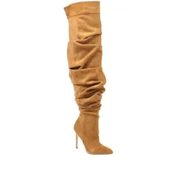 European and American Autumn and Winter Women's Sexy Pointed Fashion Stage Over The Knee Boots Suede High-heeled Wrinkled Boots