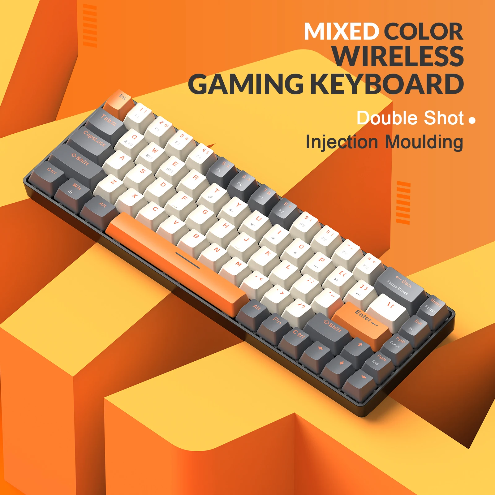 RK68 60% Wireless Mechanical Keyboard, Bluetooth 5.0/2.4GHz with Dual Mode 2-in-1 Receiver, Compact 68-Key Hot Swappable
