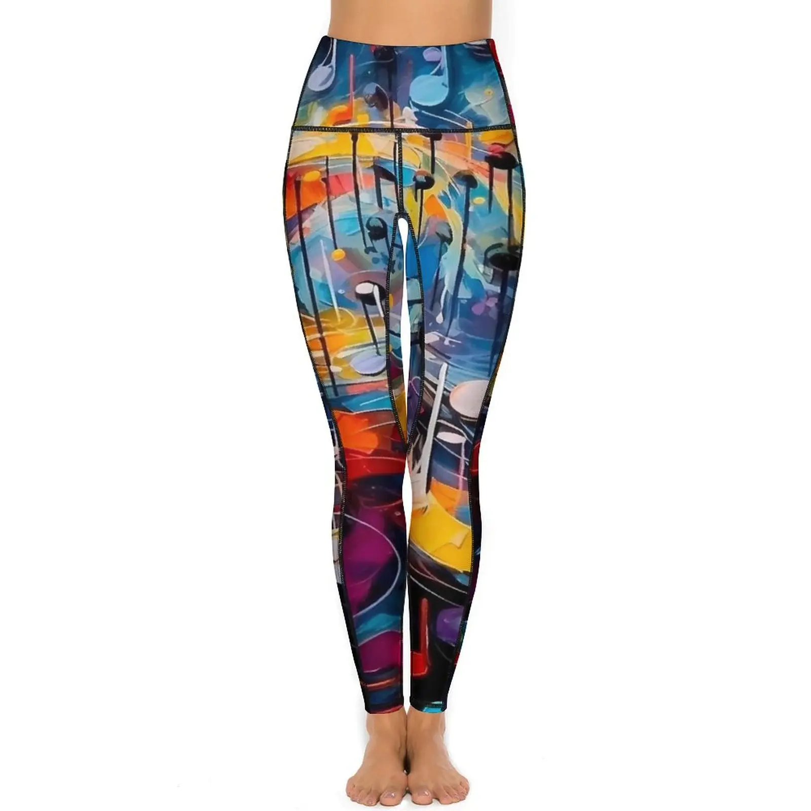 Kleurrijke muzieknoot yogabroek abstracte print legging sexy hoge taille nieuwigheid yoga sportlegging elastische grafische gymlegging