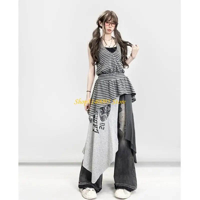 DXAE Women Letter Print Swirts Ladies Simmetrica irregolare Gonna casual Colore per club Viaggio Daily Party