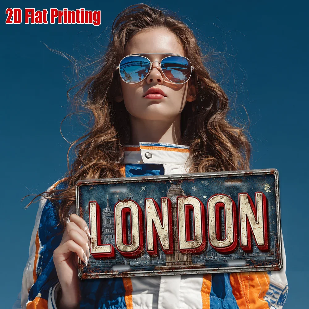 London Big Ben 2D Flat Printing License Plate Style Metal Tin Sign, British Capital Themed Decorative Aluminum Sign for Home, Ba