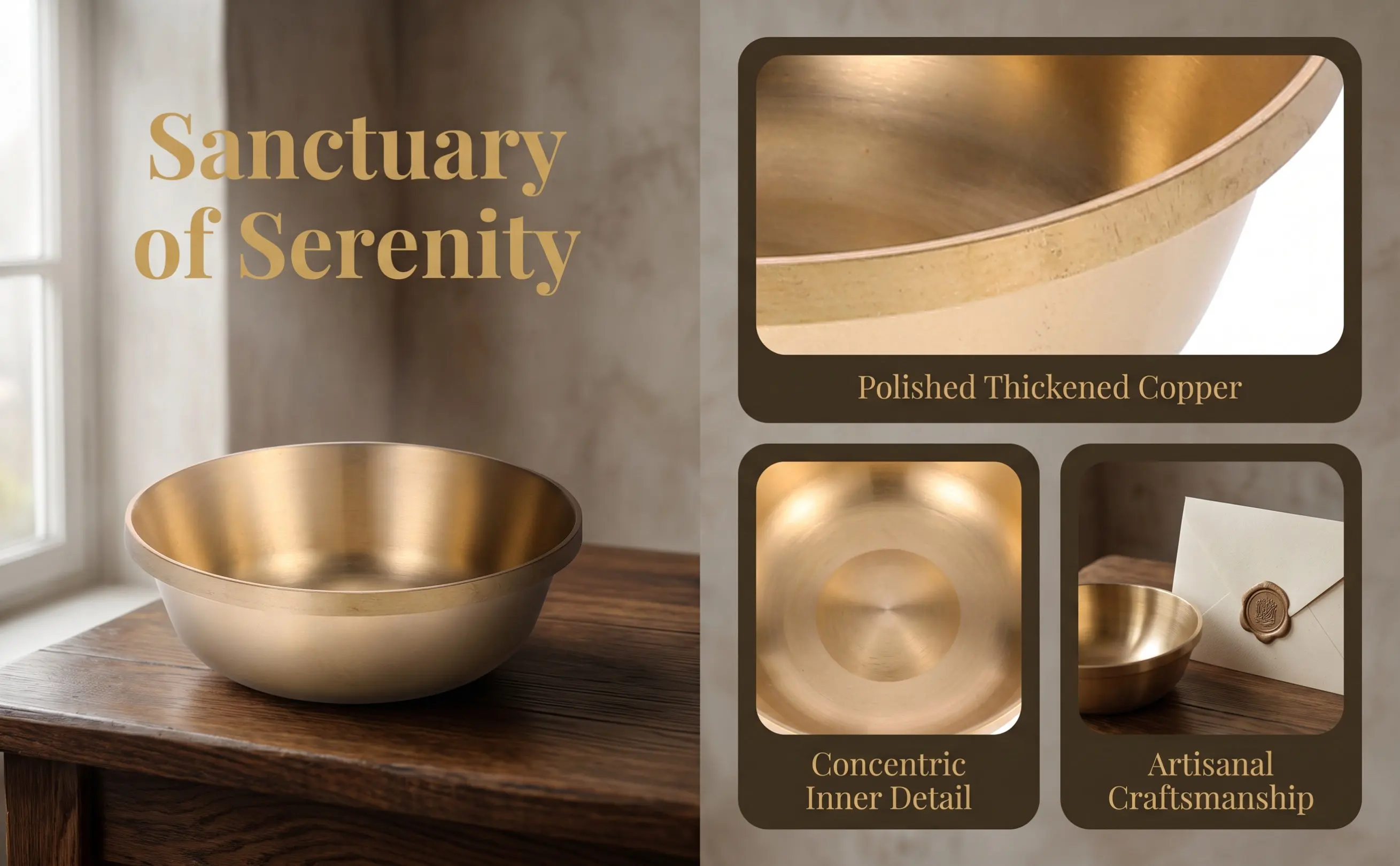 Auspicious Thick Copper Offering Bowl for Buddhist Rituals, Smooth Polished Surface, Party Decoration - view 6