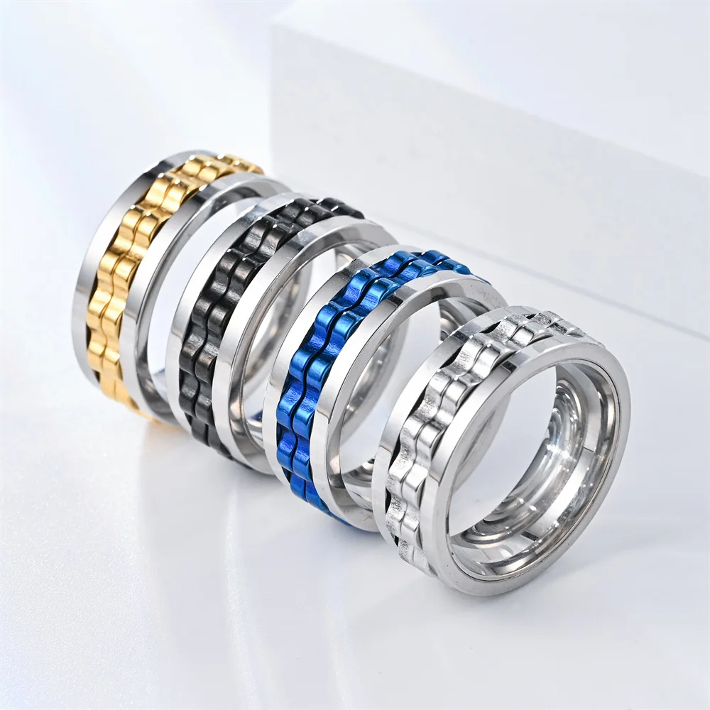 2026 Punk Getriebe Rotierenden Angst Zappeln Ring Edelstahl Kette Spinner Ringe Für Männer Rock Biker Anti Stress Mode Schmuck