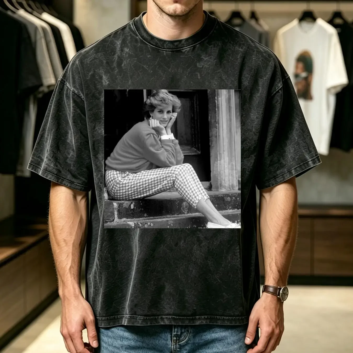 washed T Shirt Princess Diana Vintage of Wales All Sizes vintage Washed homme Soft Top For Everyday Wear graphic streetwear