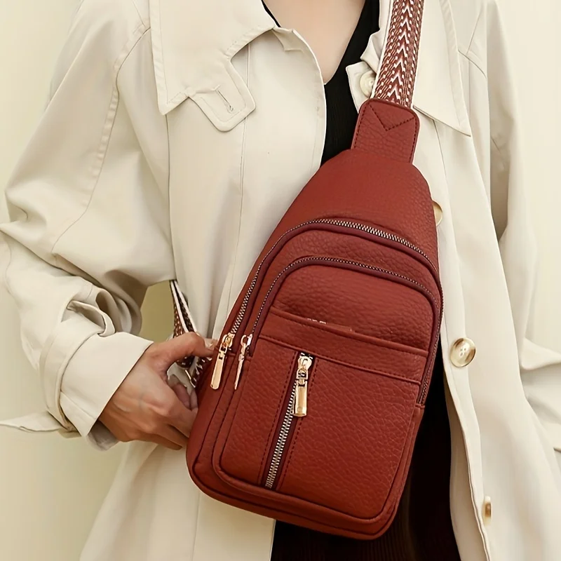 Multibolsillo] Bolso de pecho con cremallera y múltiples bolsillos vintage | Bolso bandolera deportivo informal artificial para mujer | Correa de hombro floral,