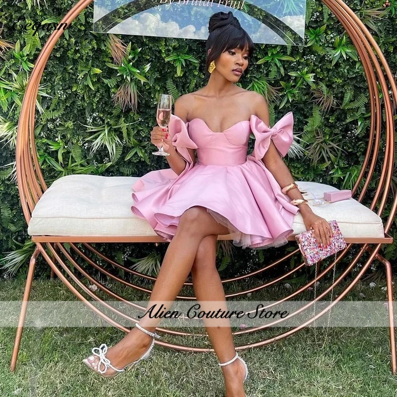 

Cute Short Cocktail Dress Mini Above Knee Graduation Party Night Bow Satin A Line Semi Formal Dress for Woman Customized