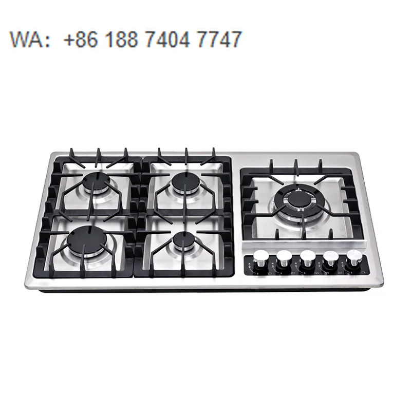 

5 Burner Built-in Gas Cooker Stainless Steel Kitchen Stove High Efficiency Cooking Hob with Safe Control Knobs