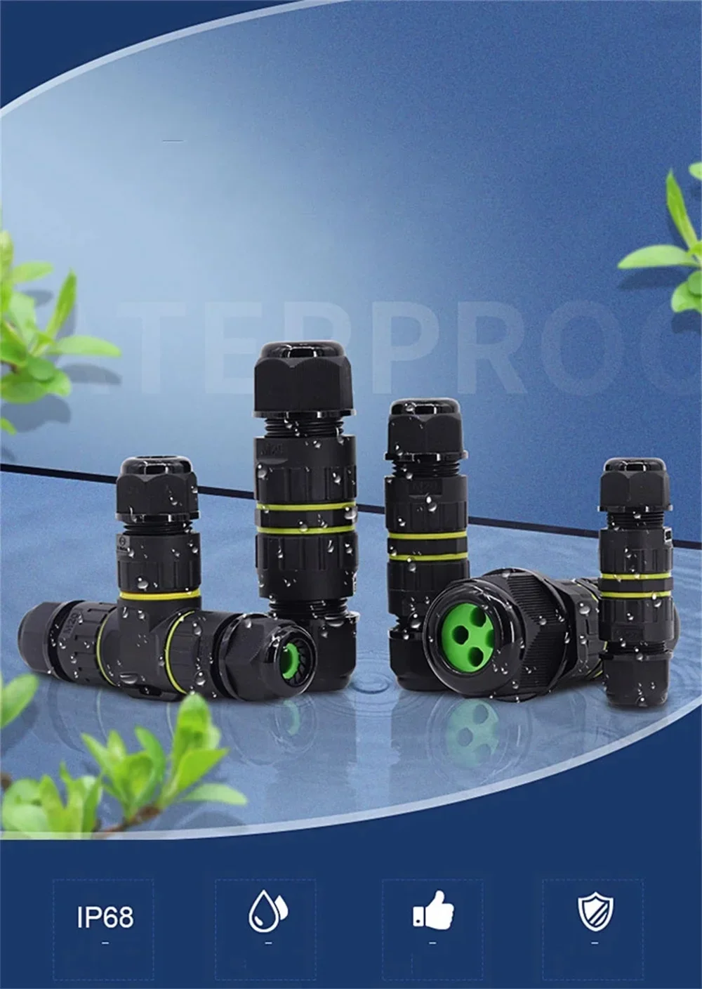 Waterproof Wire Connector Electrical Cable 2/3 Pin Outdoor Plug Socket IP68 Waterproof Straight Connector Quick Screw Connection